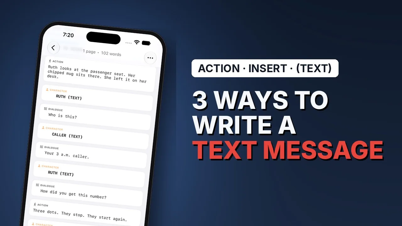 3 ways to write a text message: action, insert, (TEXT)